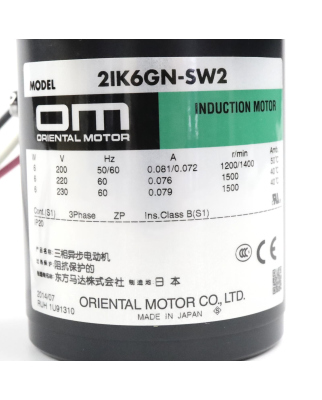 ORIENTAL MOTOR Induktionsmotor 2IK6GN-SW2 OVP