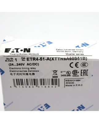 EATON Zeitrelais ETR4-51-A 31884 3-60s 24-240VAC/DC OVP