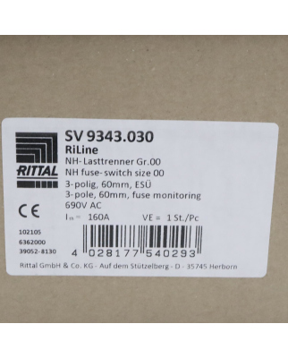 RITTAL NH-Lasttrenner Gr.00 SV 9343.030 OVP