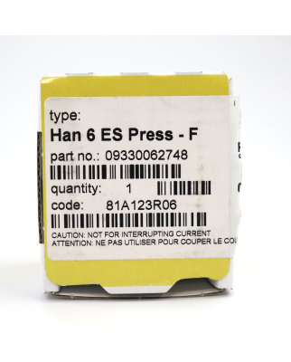 Harting Einsatz Han 6ES Press-F 09330062748 OVP