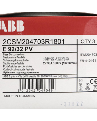 ABB Sicherungs-Trennschalter E 92/32 PV 2CSM204703R1801...