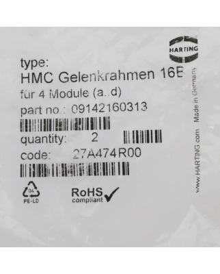 Harting Gelenkrahmen HMC Gelenkrahmen 16B 09142160313...