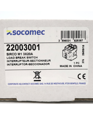 SOCOMEC Trennschalter 22003001 OVP