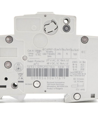 Allen Bradley Leitungsschutzschalter 1492-SPM1C150 Ser.D NOV