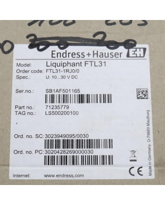 Endress+Hauser Liquiphant FTL31 Grenzschalter FTL31-1RJ0/0 OVP