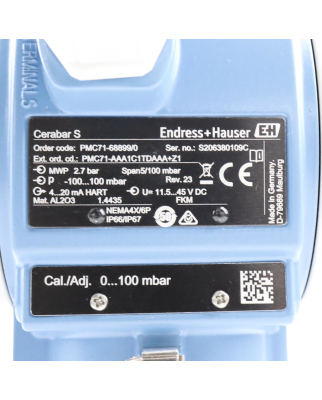 Endress+Hauser Cerabar S Drucktransmitter PMC71-68899/0 OVP