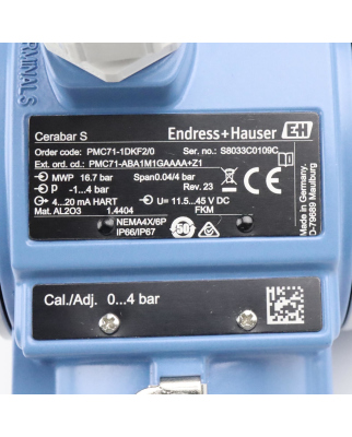 Endress+Hauser Cerabar S Drucktransmitter PMC71-1DKF2/0 NOV