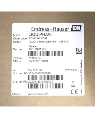 Endress+Hauser Liquiphant FTL41 Grenzschalter FTL41-KHF0/0 OVP