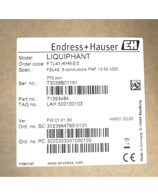 Endress+Hauser Liquiphant FTL41 Grenzschalter FTL41-KHE5/0 OVP