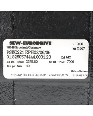 SEW Planetengetriebe PSKC221 EPH03/06/06 i=3 NOV