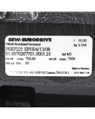 SEW Planetengetriebe PSKF221 EPH04/13/08 i=10 NOV