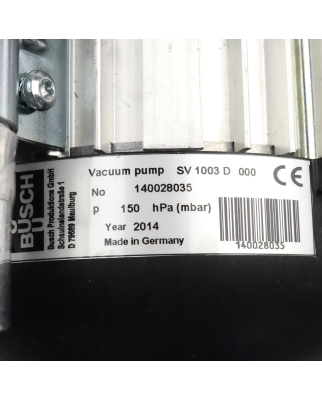 Busch Vakuumpumpe SV 1003 D 000 140028035 3,0m³/h OVP