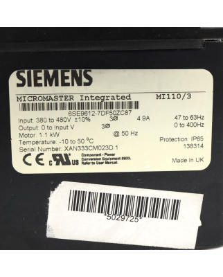 Siemens MICROMASTER integrated 6SE9612-7DF50-Z Z=C87 GEB