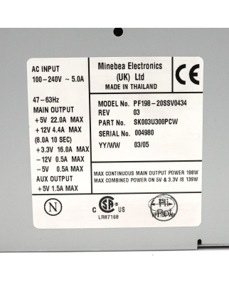 Minebea ATX-Netzteil PF198-20SSV0434 SK003U300PCW 198W GEB