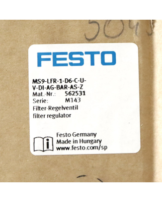 Festo Filter-Regelventil MS9-LFR-1-D6-C-U-V-DI-AG-BAR-AS-Z 562531 OVP