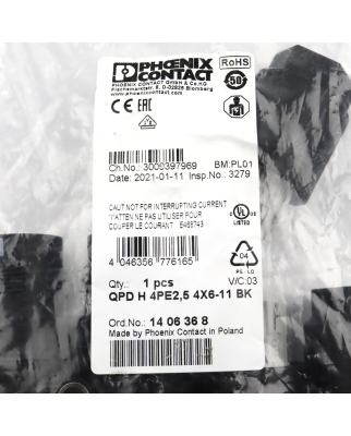 Phoenix Contact H-Verteiler QPD H 4PE2,5 4X6-11 BK 1406368 OVP