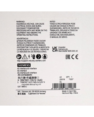 Siemens AS-i Datenentkoppler 3RK1901-1DG12-1AA0 OVP