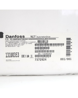 Danfoss Frequenzumrichter 131U0353 FC-302P5K5T5E20H1XGXXXXSXXXXALBXCXXXXD0 SIE
