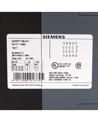 Siemens SIRIUS Sicherheitsschaltgerät 3SK1211-1BB00 NOV