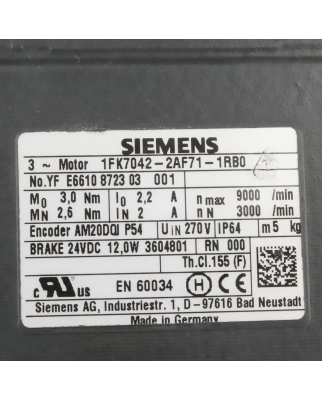 Siemens Synchronservomotor 1FK7042-2AF71-1RB0 GEB
