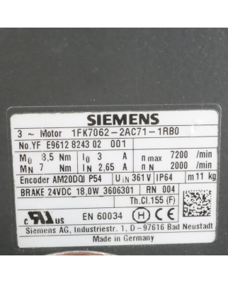 Siemens Synchronservomotor 1FK7062-2AC71-1RB0 GEB