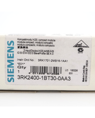 Siemens AS-i Kompaktmodul 3RK2400-1BT30-0AA3 OVP