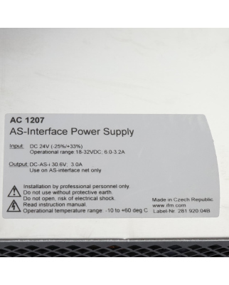 ifm AS-Interface Power Supply AC1207 OVP
