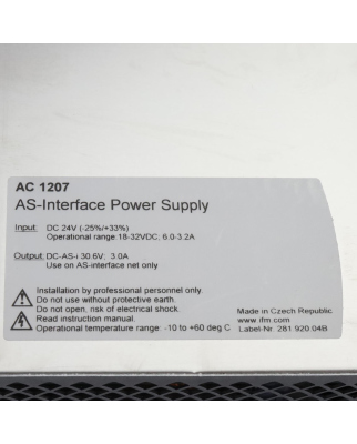 ifm AS-Interface Power Supply AC1207 OVP