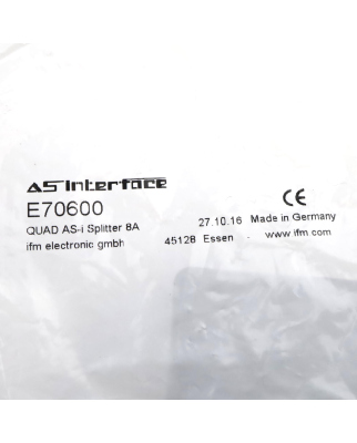 ifm electronic AS-Interface Spannungsverteiler E70600 QUAD AS-i Splitter Box 8A OVP