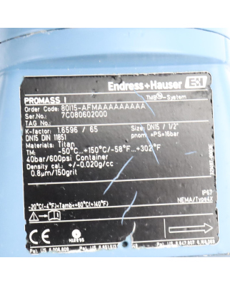 Endress+Hauser Durchflussmessgerät Promass I 80I15-AFMAAAAAAAAA GEB