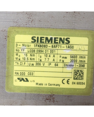 Siemens Synchronservomotor 1FK6083-6AF71-1AG0 NOV