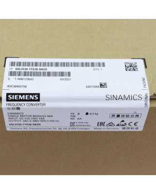 Sinamics Single Motor Module S120 6SL3120-1TE26-0AC0...