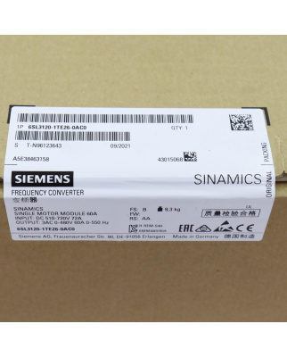 Sinamics Single Motor Module S120 6SL3120-1TE26-0AC0...