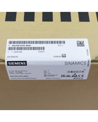Sinamics Double Motor Module S120 6SL3120-2TE21-8AA3 FS:H/RS:AB SIE