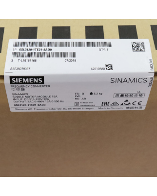 Sinamics Single Motor Module S120 6SL3120-1TE21-8AD0...