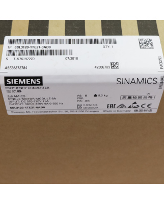 Sinamics Single Motor Module S120 6SL3120-1TE21-0AD0 FS:B/RS:AB SIE