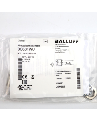 Balluff Einweglichtschranke BOS01WU BOS 12M-PO-RE10-S4 OVP