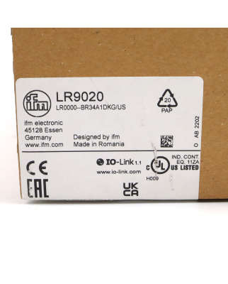 ifm electronic Füllstandsensor LR9020 LR0000--BR34A1DKG/US OVP
