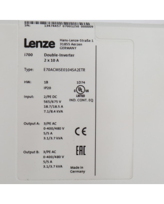 Lenze Double-Inverter i700 E70ACMSE0104SA2ETR 13474457 GEB