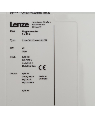 Lenze Single-Inverter i700 E70ACMSE0484SA1ETR 13420233 GEB