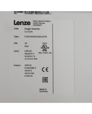 Lenze Single-Inverter i700 E70ACMSE0324SA1ETR 13539881 GEB
