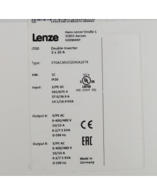 Lenze Double-Inverter i700 E70ACMSE0204SA2ETR 13503398 GEB