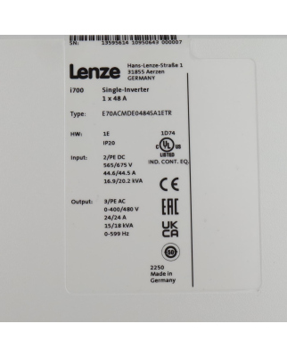 Lenze Single-Inverter i700 E70ACMDE0484SA1ETR 13595614 GEB