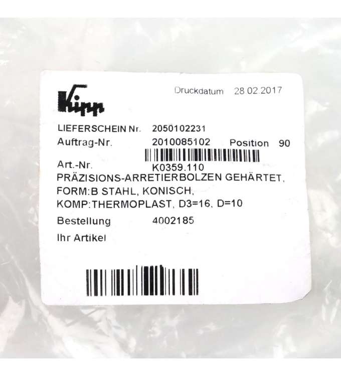 Kipp Präzisions-Arretierbolzen K0359.110 OVP