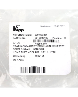 Kipp Präzisions-Arretierbolzen K0359.110 OVP