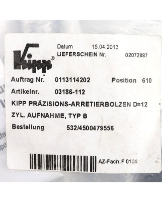 Kipp Präzisions-Arretierbolzen 03186-112 OVP