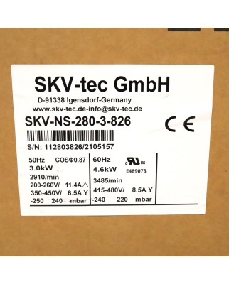 SKV-tec Seitenkanalverdichter SKV-NS-280-3-826 280m³/h OVP