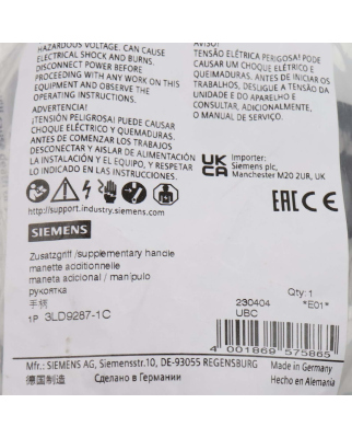 Siemens Zusatzgriff 3LD9287-1C OVP