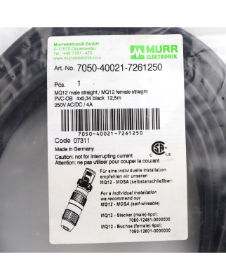 MURR Elektronik Verbindungskabel MQ12 St. MQ12 Bu. 7050-40021-7261250 OVP