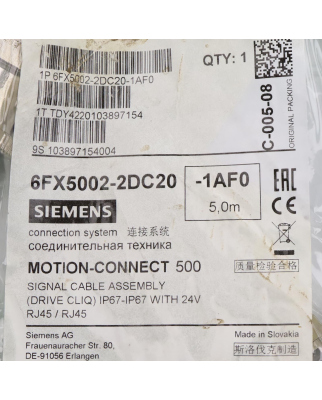 Siemens Signalleitung 6FX5002-2DC20-1AF0 OVP